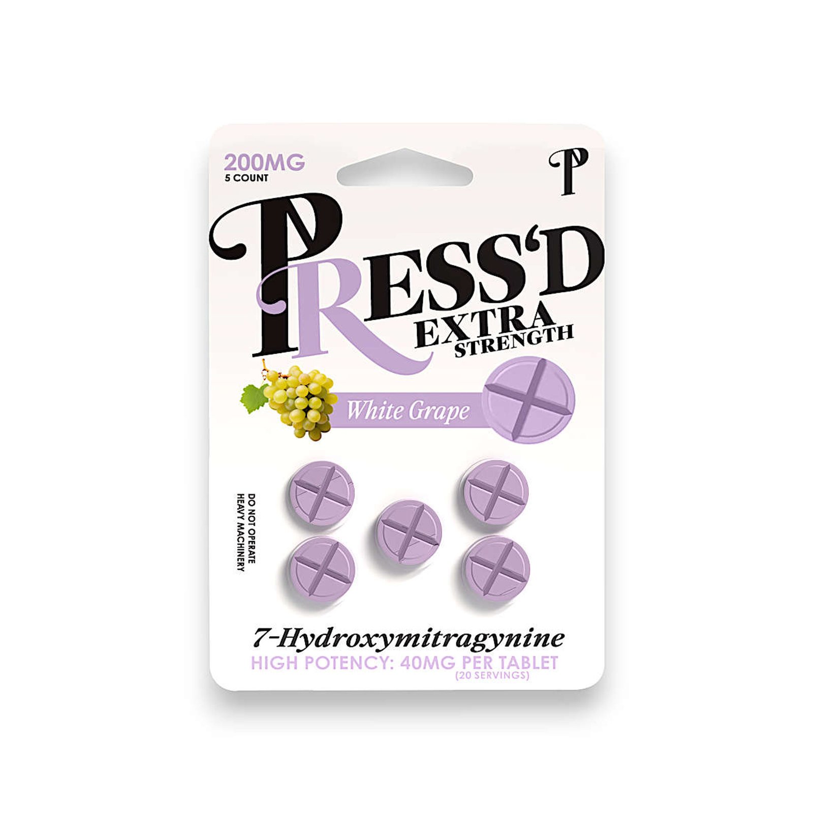 Press'D Kratom 7 Hydroxymitragynine Extra Strength Tablets White Grape 40mg (5ct)